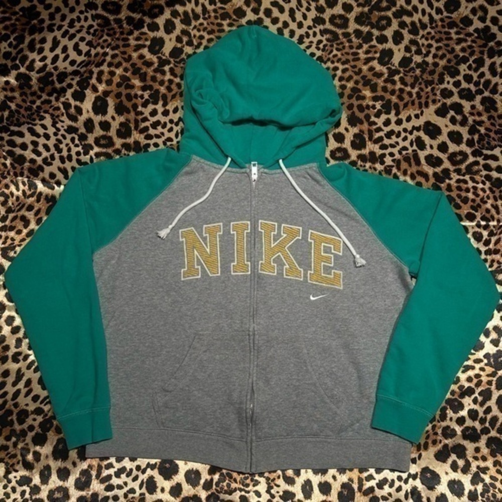 Nike Gray & Green Logo Zip Up Hoodie